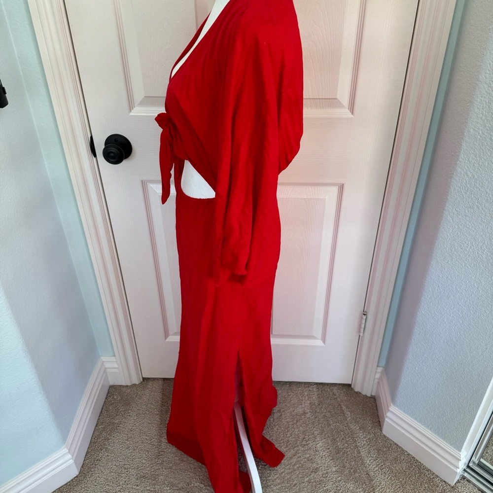 By Anthropologie Tie-Front Cover up Red Dress - Picture 8 of 11